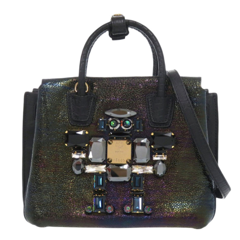 MCM Milla Robot Patent Leather Embossed Black 2-way Handbag 0890MCM